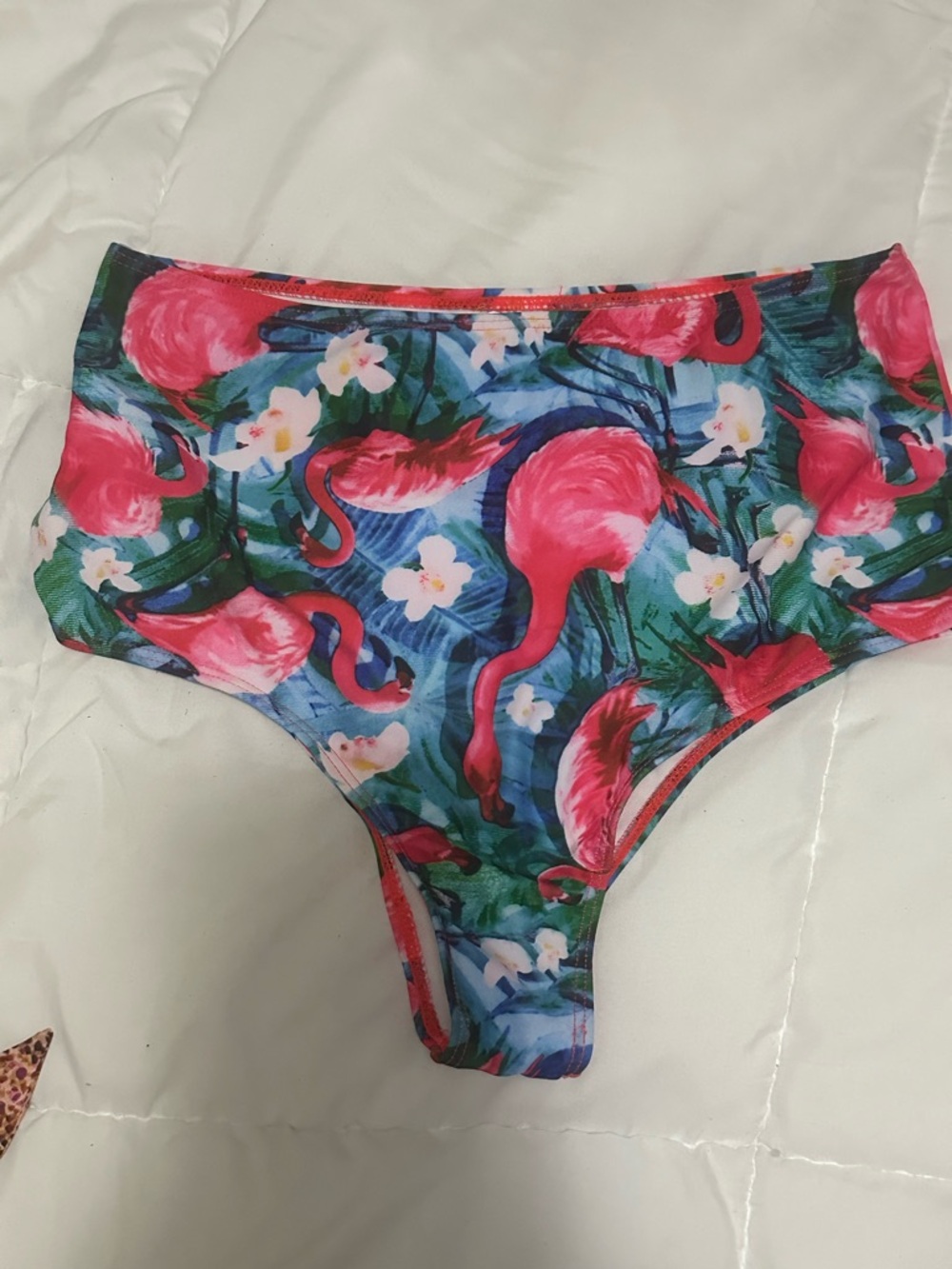High-Waist Flamingo Print Bikini Bottoms - Pink & Blue NWOT